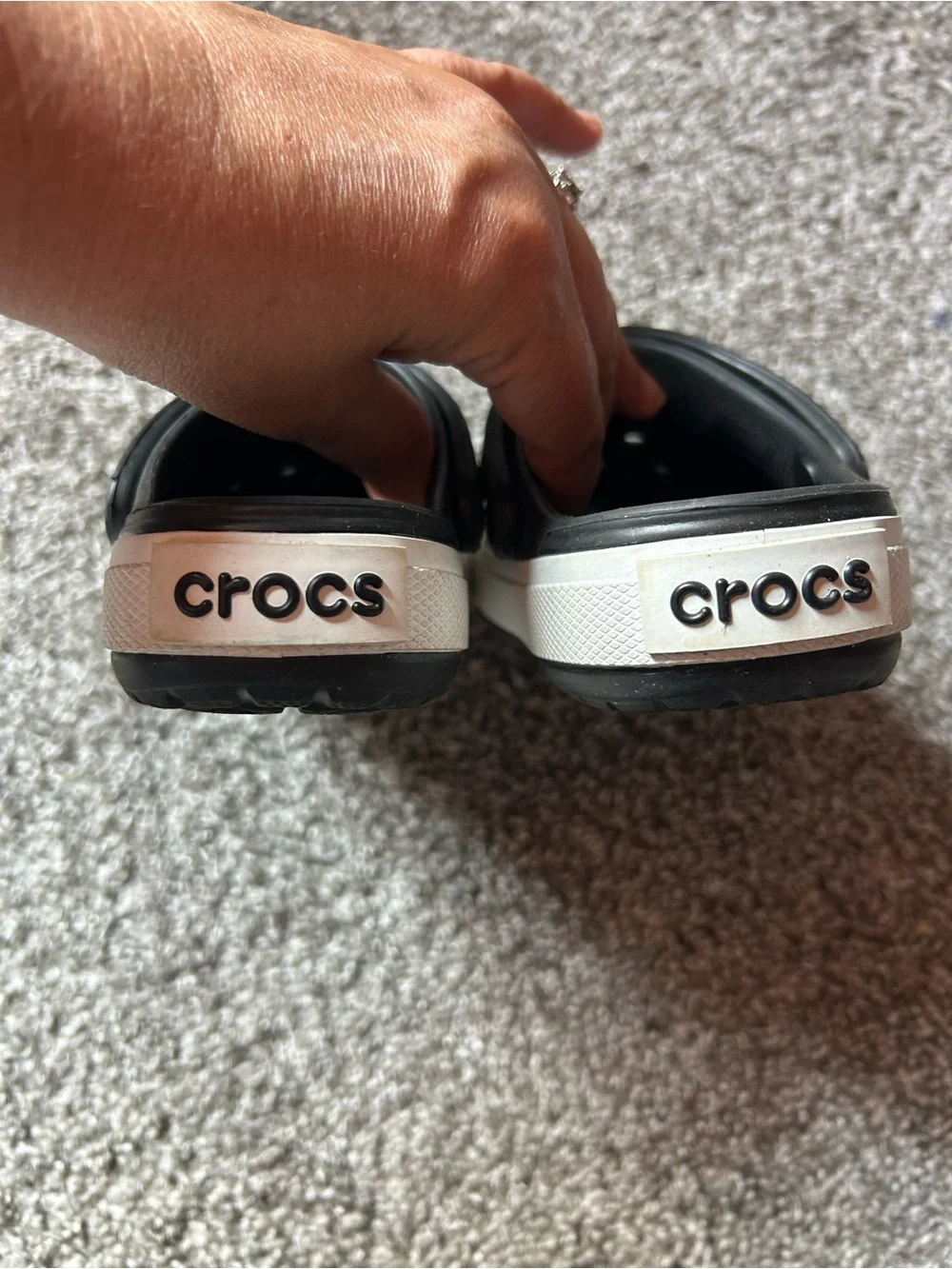 CROCS Kids Black and White Classic Clog with Red Logo